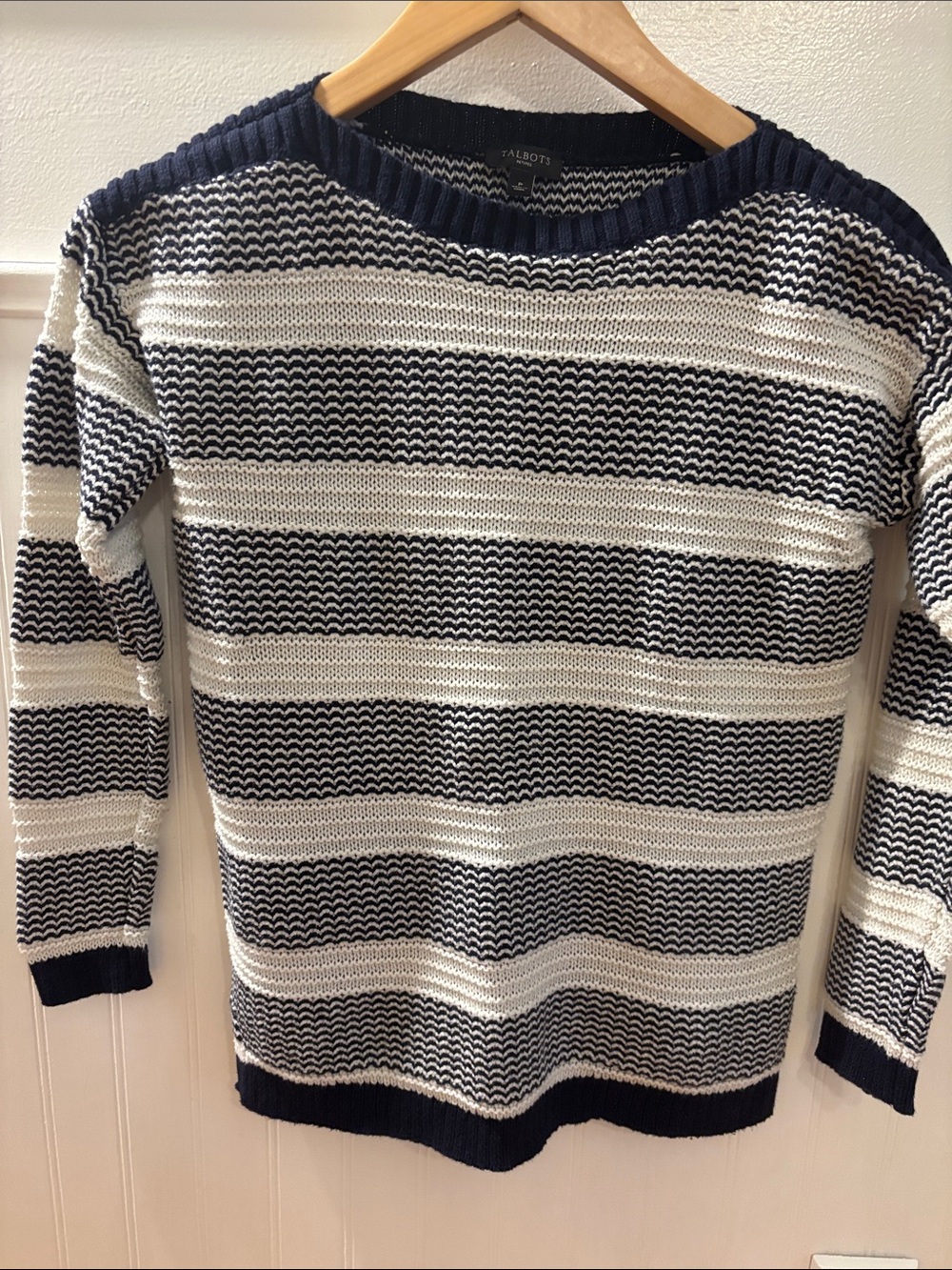 Talbots navy and white striped crewneck sweater
